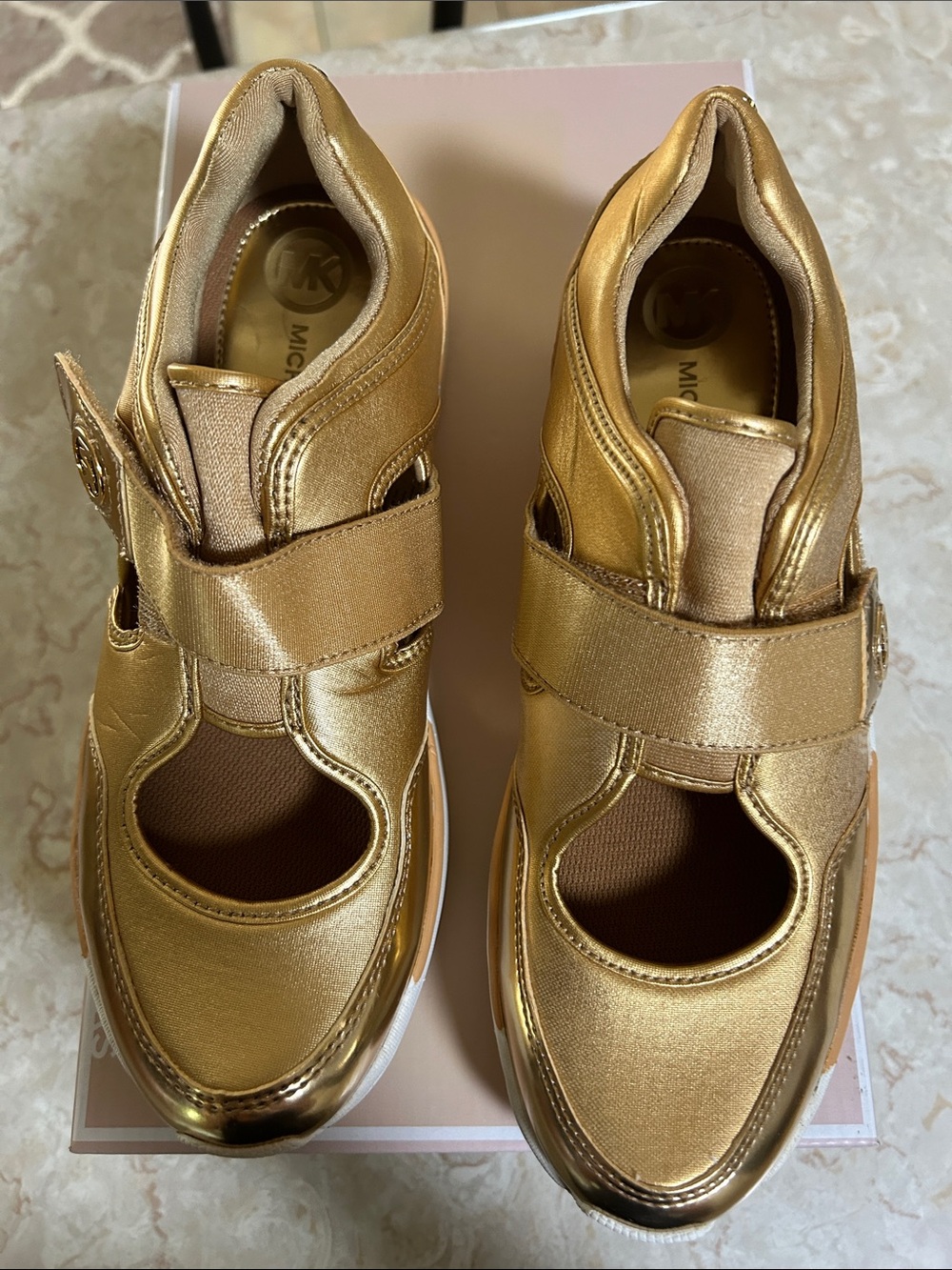 MICHAEL Michael Kors Metallic Gold Velcro Cutout Sneakers